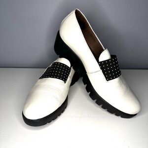 Wonders Platform Loafer White/Black made in Spain size 37 leather